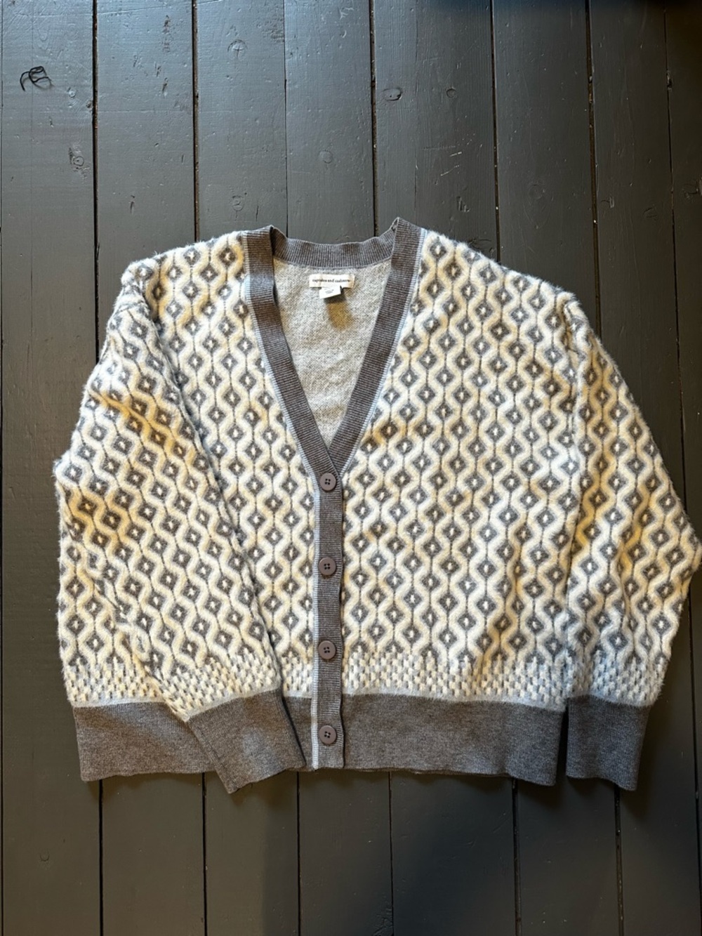 cupcakes & cashmere Gray and Cream Geometric Cardigan